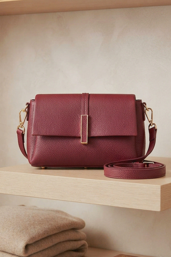ZZ140 Burgundy Leather 3-Compartment Crossbody Bag