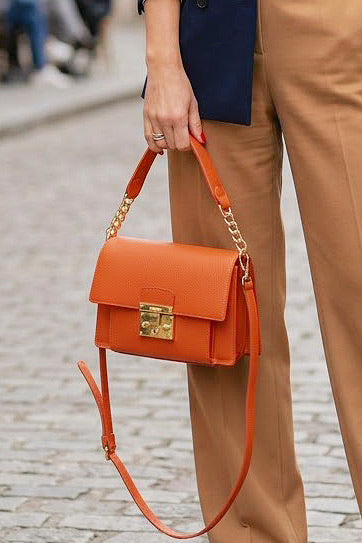 ZZ188 Rust Grained Leather Top Handle Bag