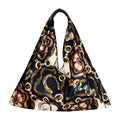 MI660 Black Equestrian Print Triangle Tote Bag