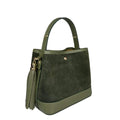 Mi142 Olive Tasseled Suede Bucket Bag
