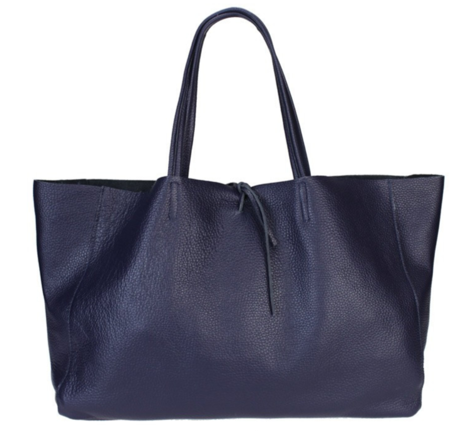 M356 Italian Navy Leather Travel Bag Tie Closure JIJOU CAPRI