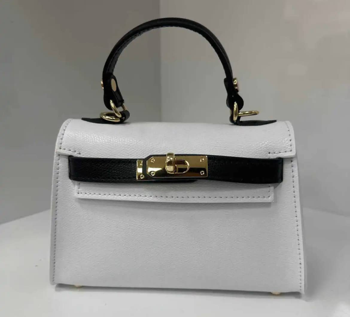 MELBWB White Black  Small Italian Leather Structured Bag
