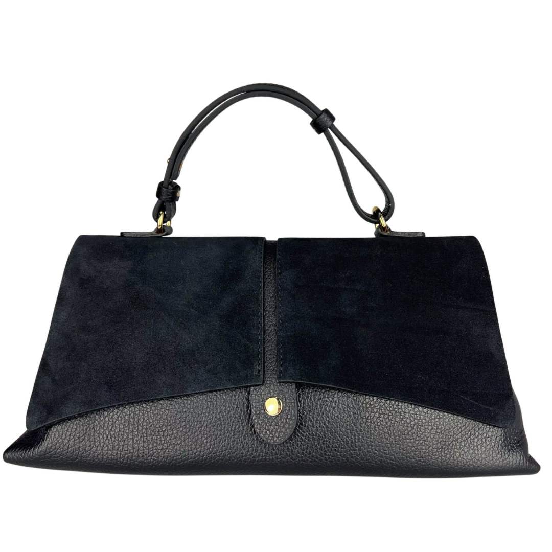 MI518 Black Suede Flap Handbag