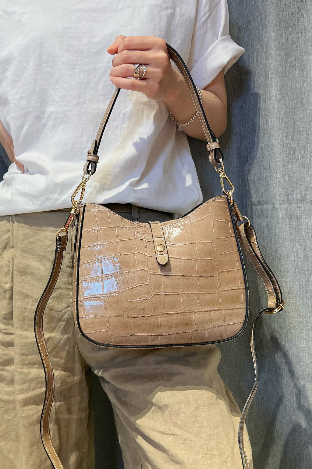 ZZ014 Taupe Croco Leather Handbag