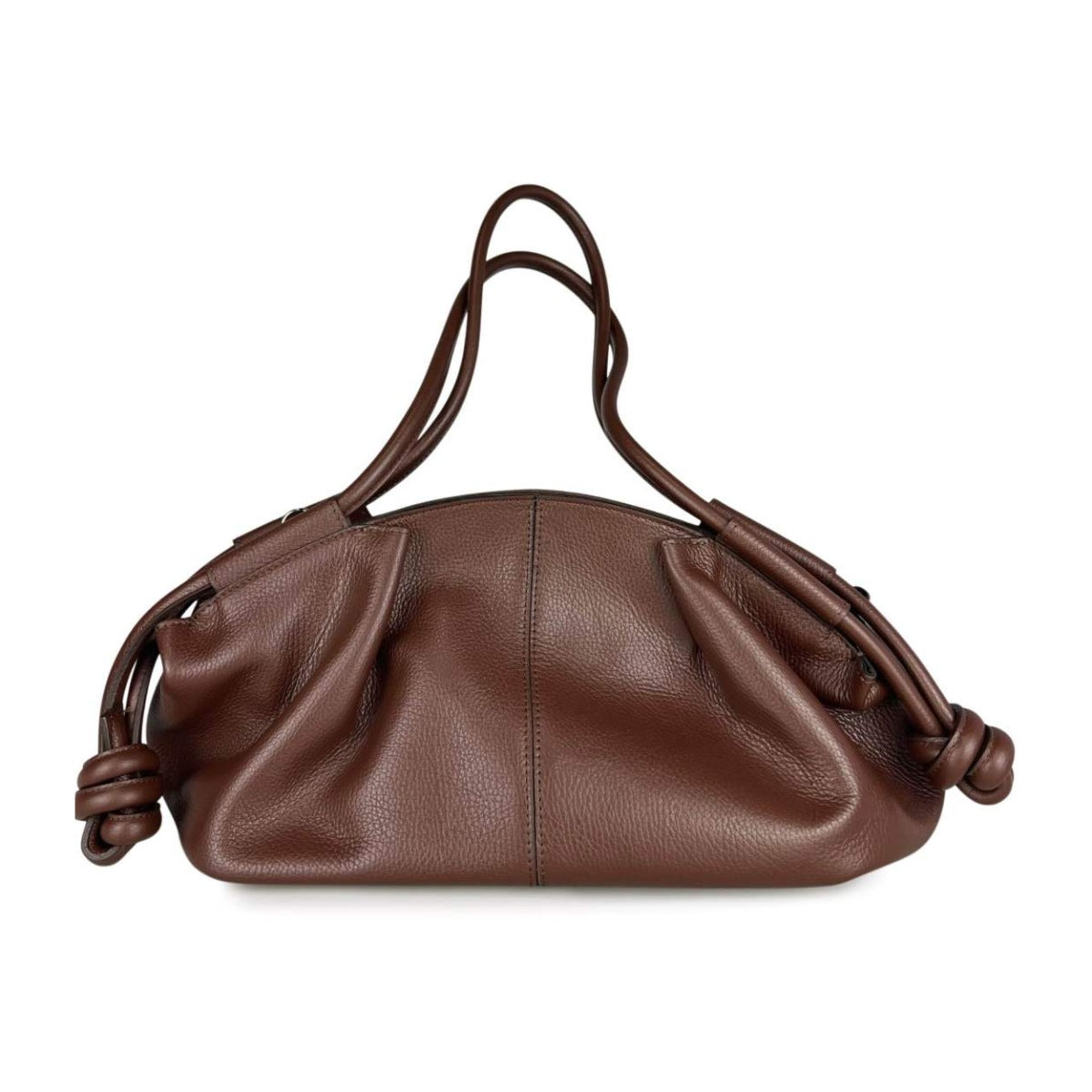 MI680 Mocha Ruched Leather Shoulder Bag