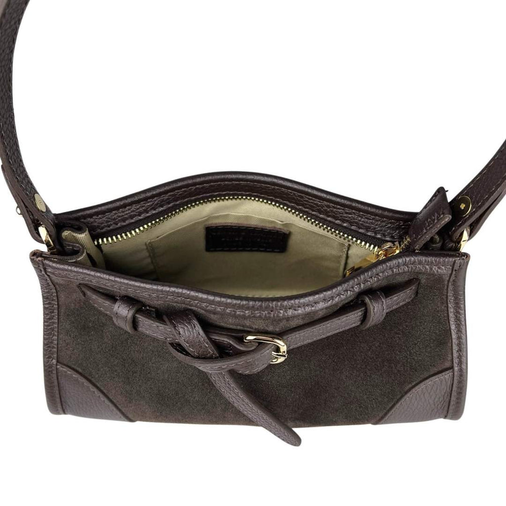 MI564 Dark Brown Suede Mini Shoulder Bag