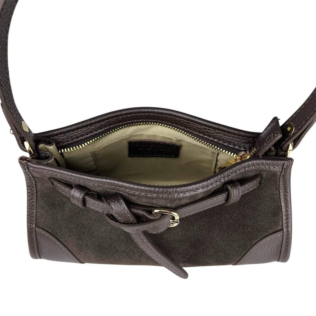 MI564 Dark Brown Suede Mini Shoulder Bag