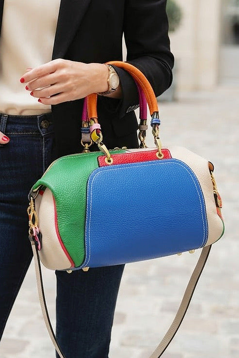 ZZ049 Electric Blue Multicolor Leather Handbag