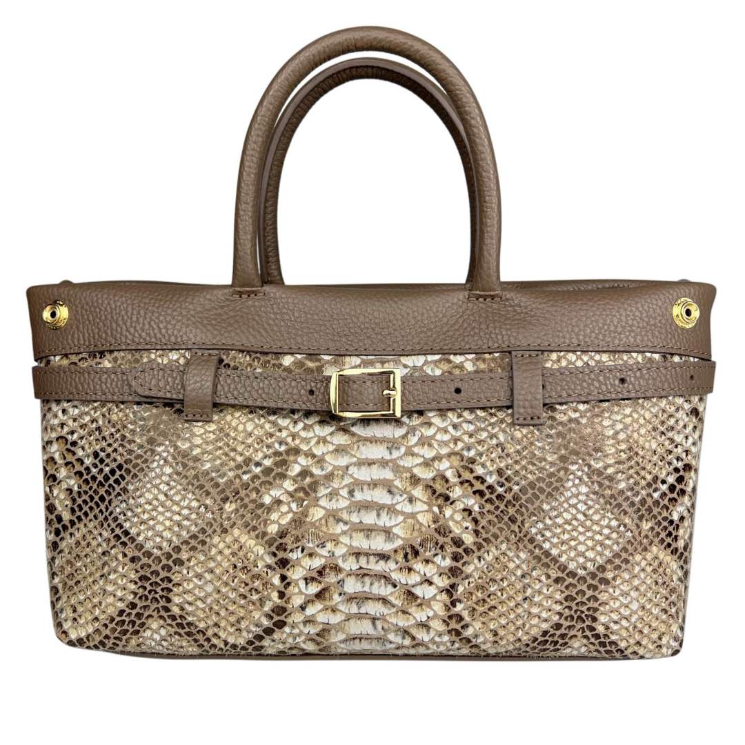 Mi239 Dark Taupe Python-Print Bag
