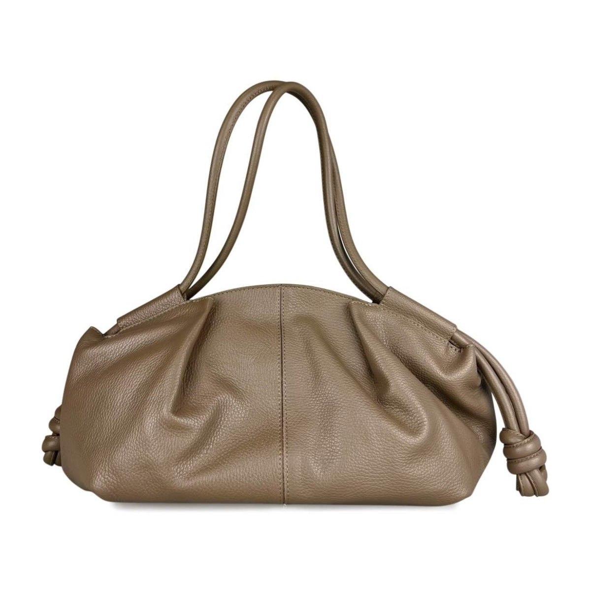 MI681 Dark Taupe Ruched Leather Shoulder Bag