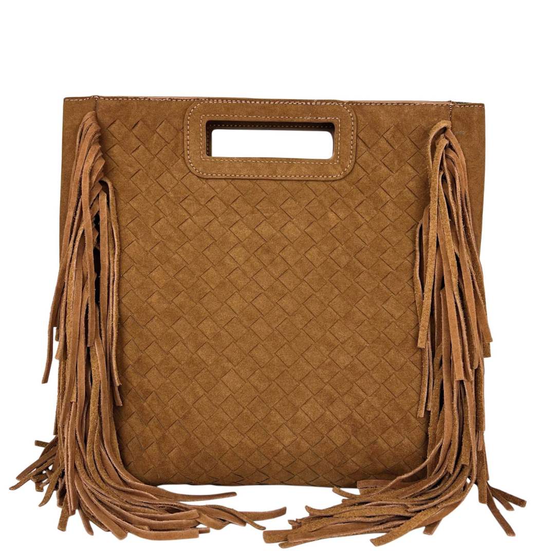 MI484 Tan Suede Woven Fringe Bag