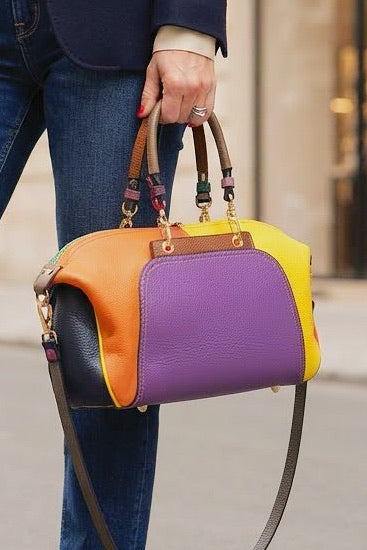 ZZ055 Purple Multicolor Leather Handbag