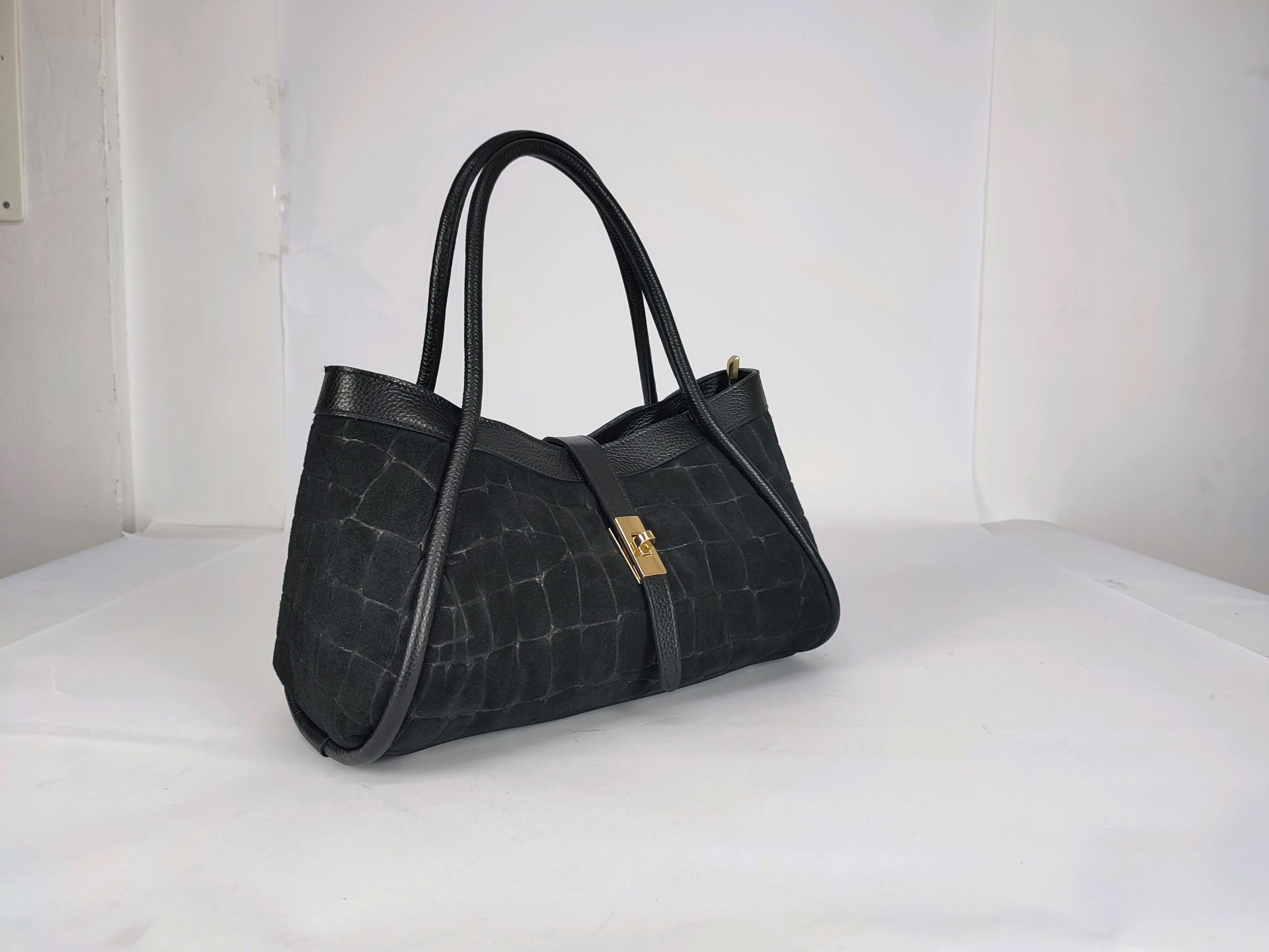 DM022 Black Suede Flap Bag