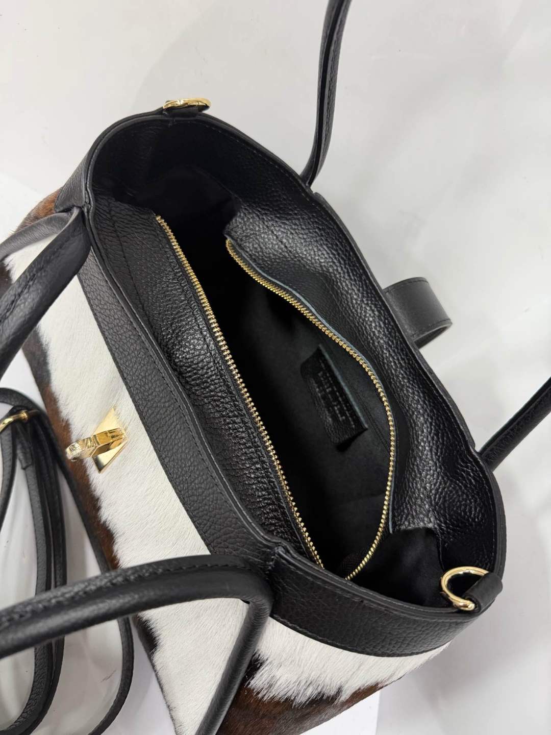 ST144 Cow Print Pony Hair Top Handle Bag