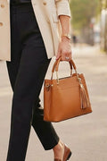 ZZ073 Camel Leather 3-Compartment Handbag