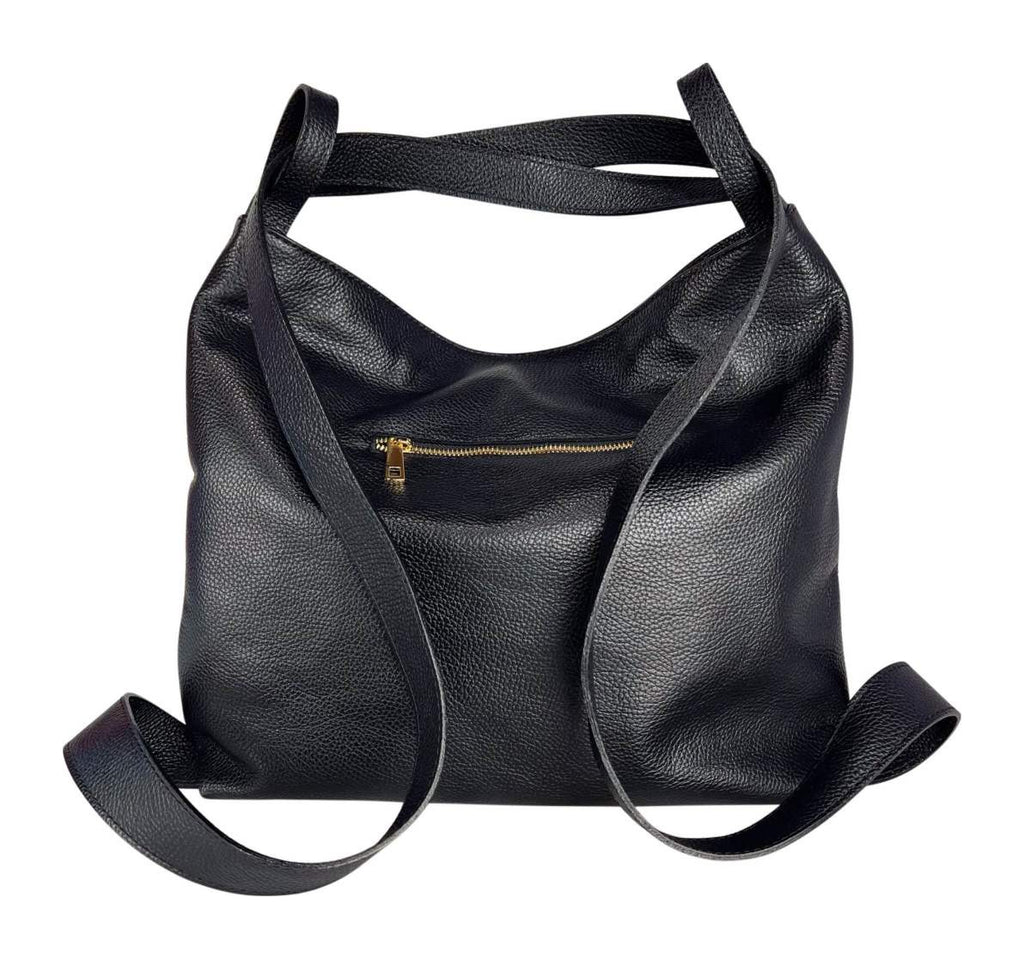 MI594 Black Woven Leather Convertible Backpack