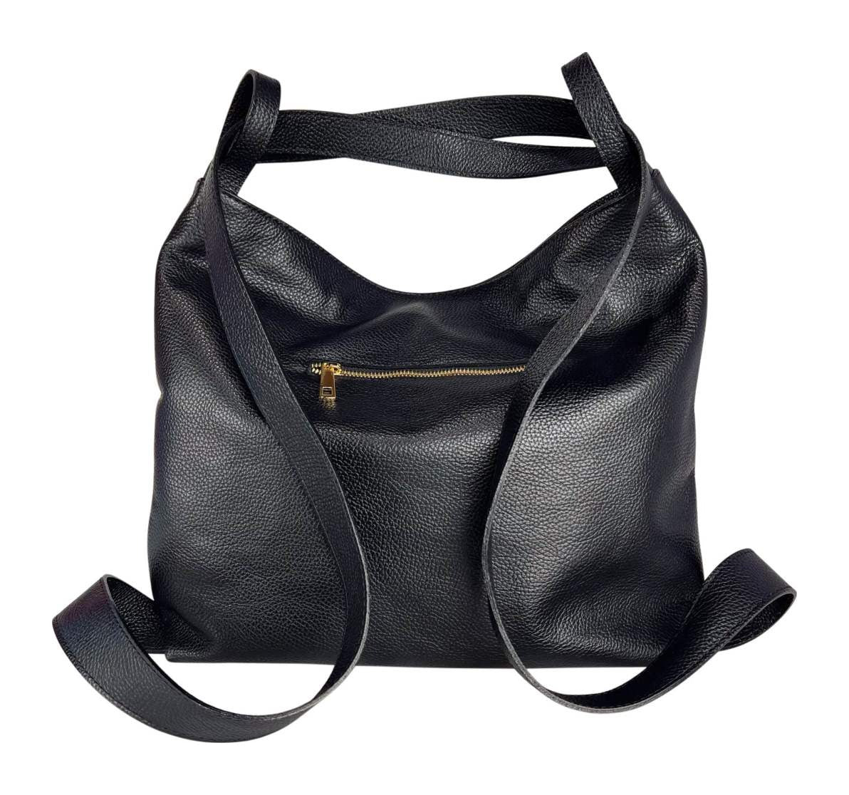 MI594 Black Woven Leather Convertible Backpack
