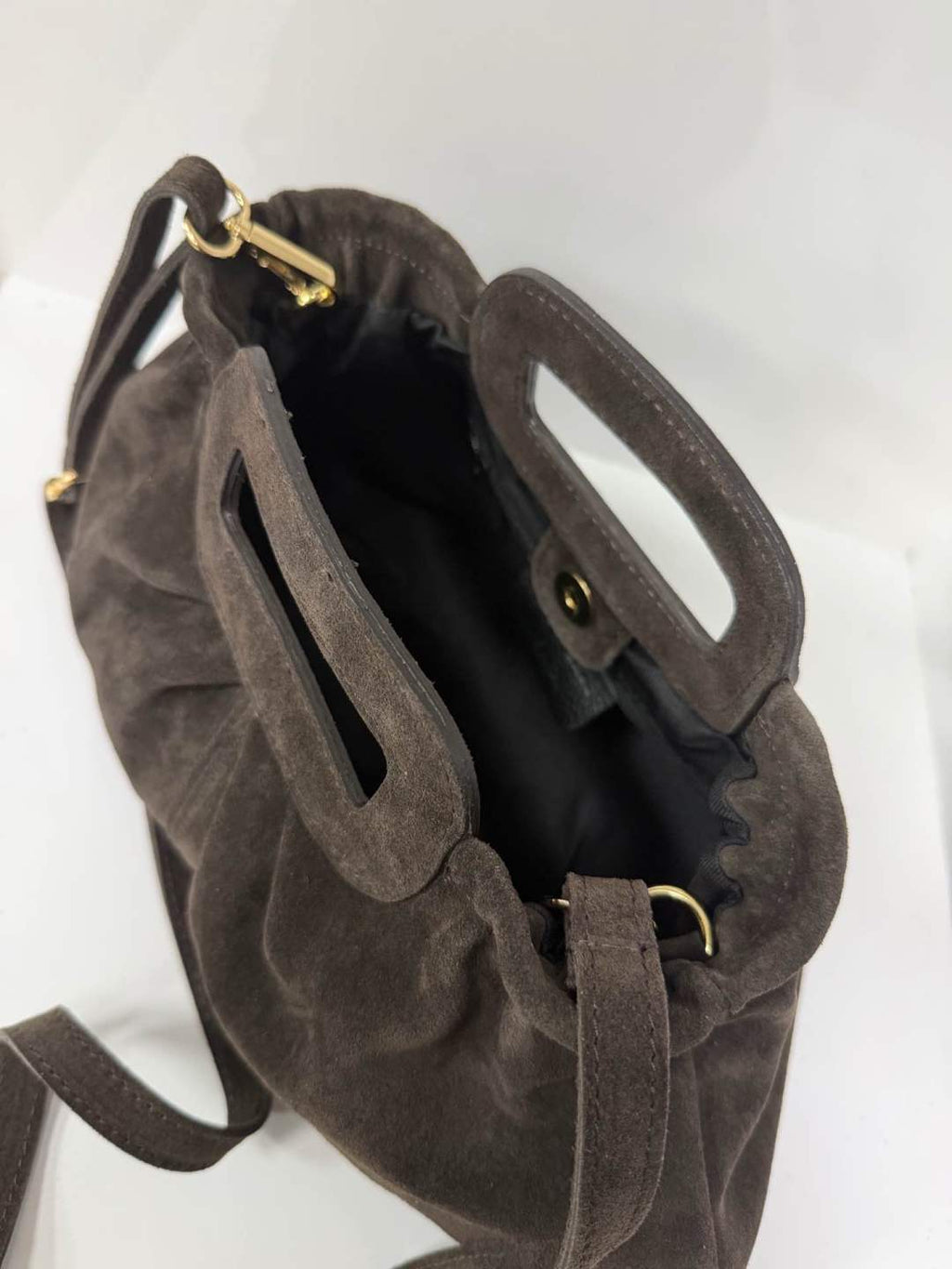 ST164 Dark Brown Ruched Suede Handle Bag