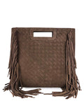 MI483 Dark Brown Suede Woven Fringe Bag