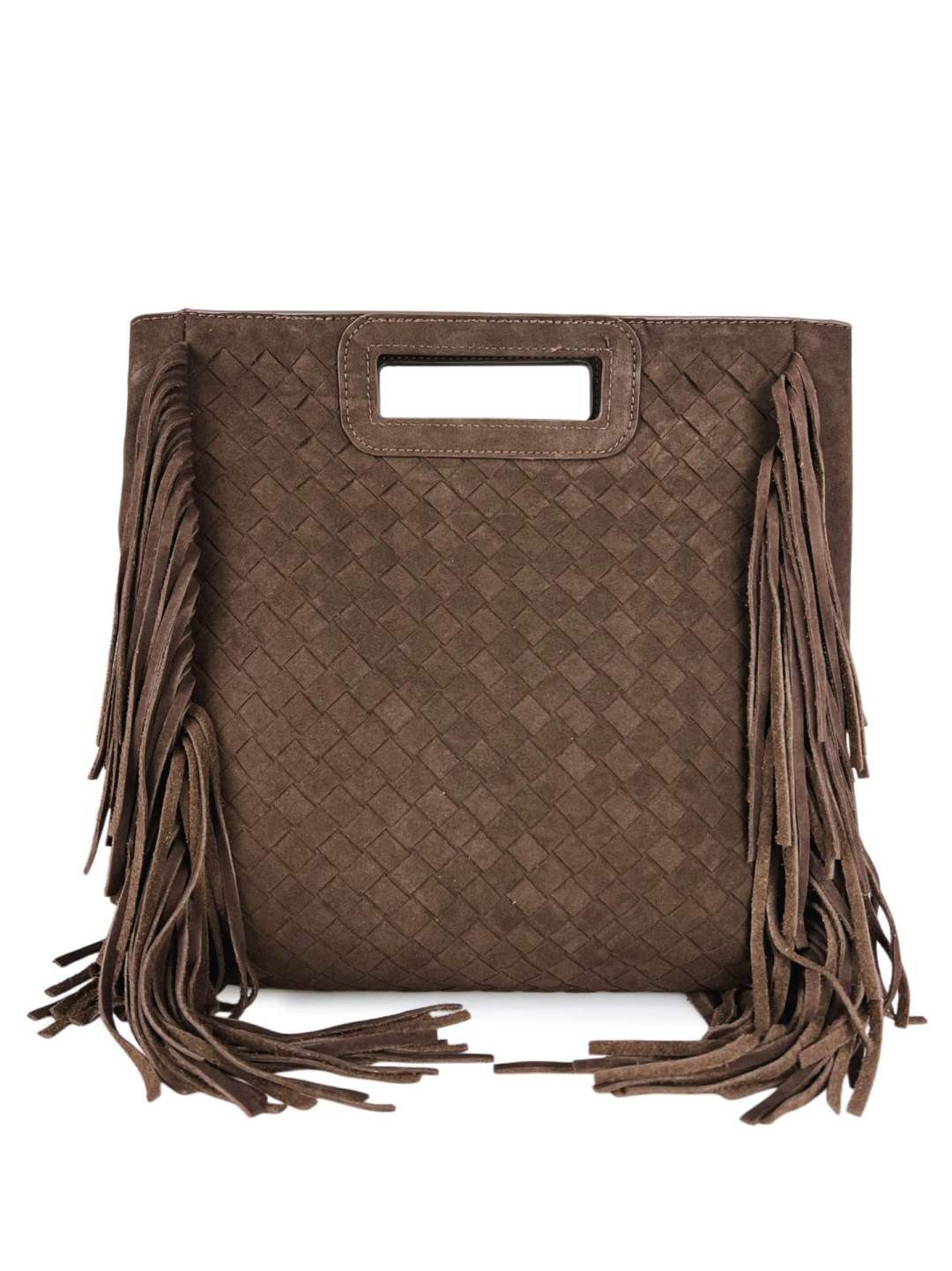 MI483 Dark Brown Suede Woven Fringe Bag