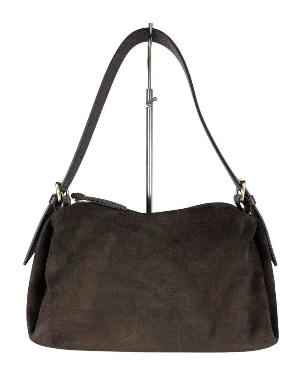 MI571 Dark Brown Suede Buckle Shoulder Bag