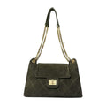 MI613 Olive Green Quilted Suede Chain Shoulder Bag