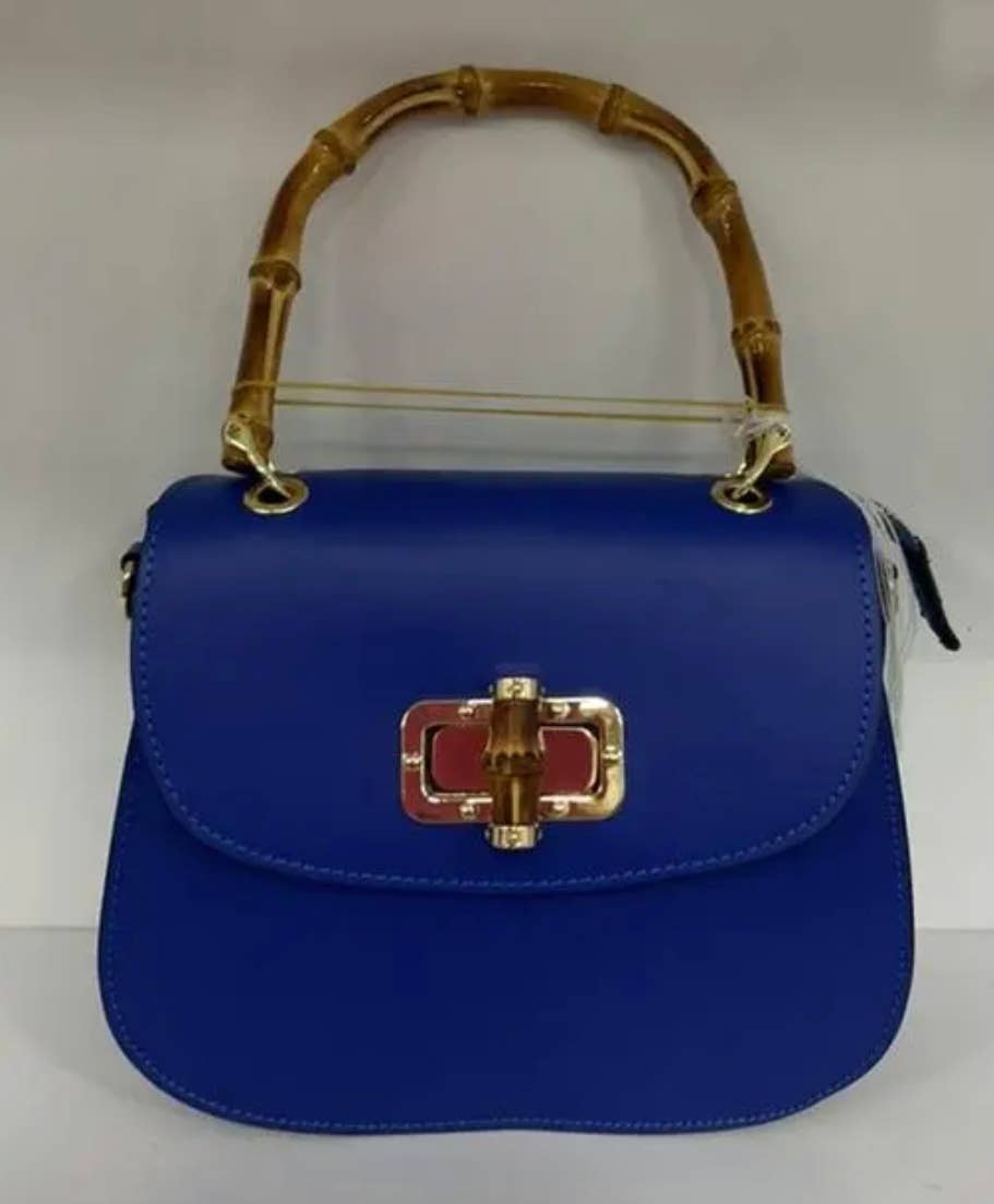 STBAR Royal Italian Leather Crossbody Bag w/Bamboo Handles