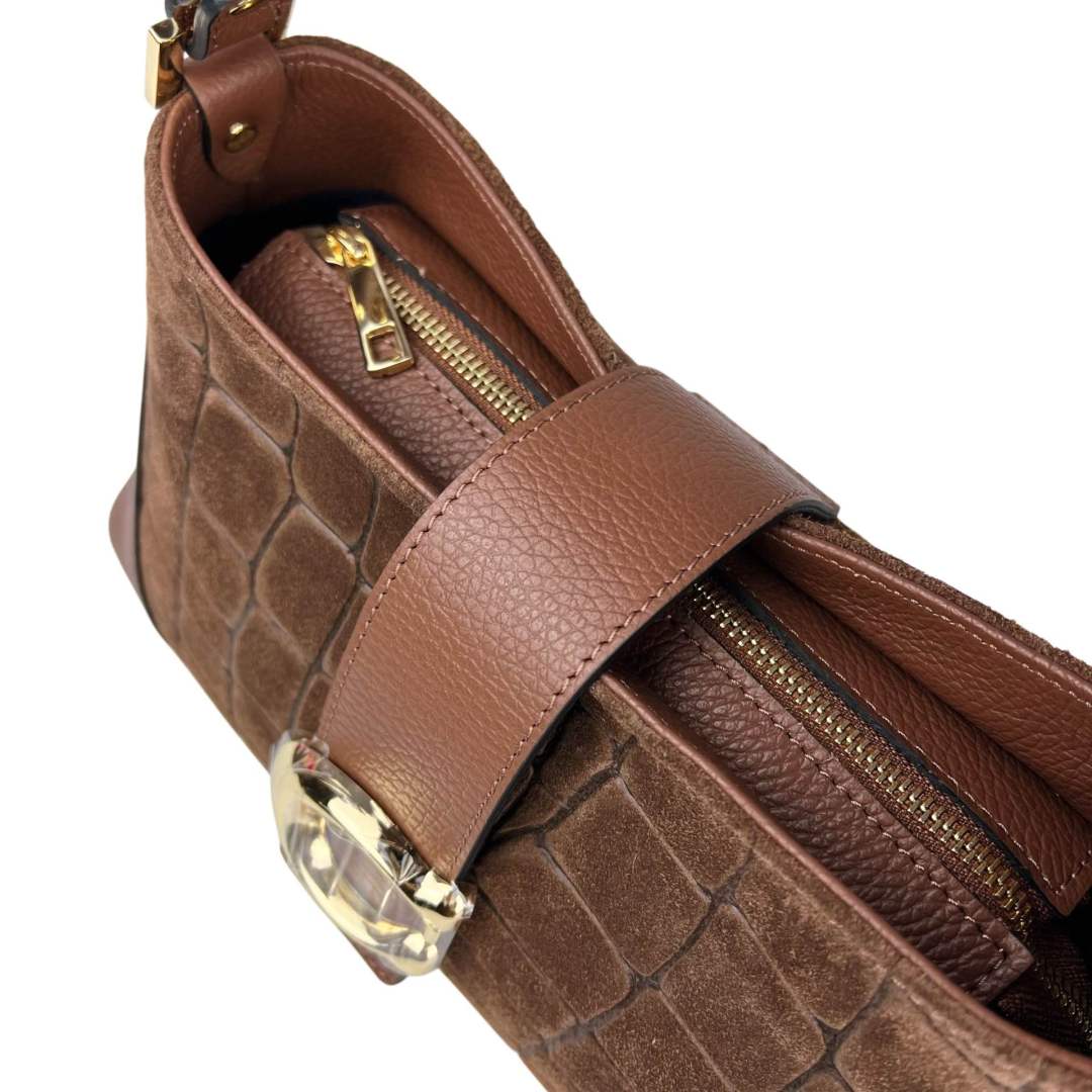 Mi206 Brown Croco-Print Accent Bag