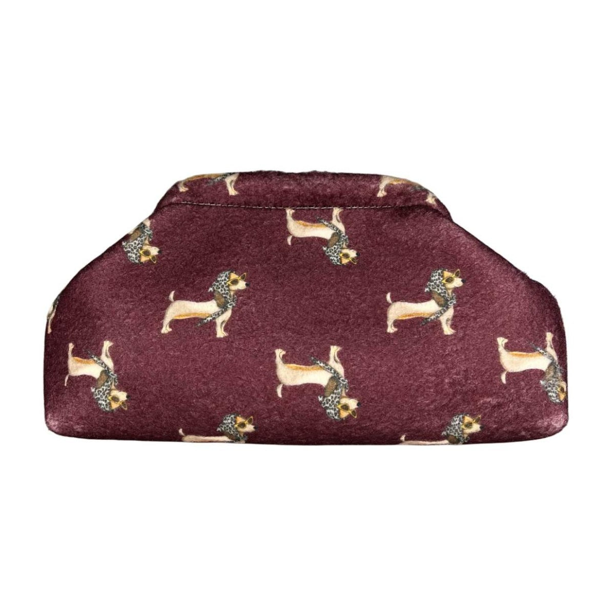 MI673 Burgundy Dachshund Print Clutch Bag