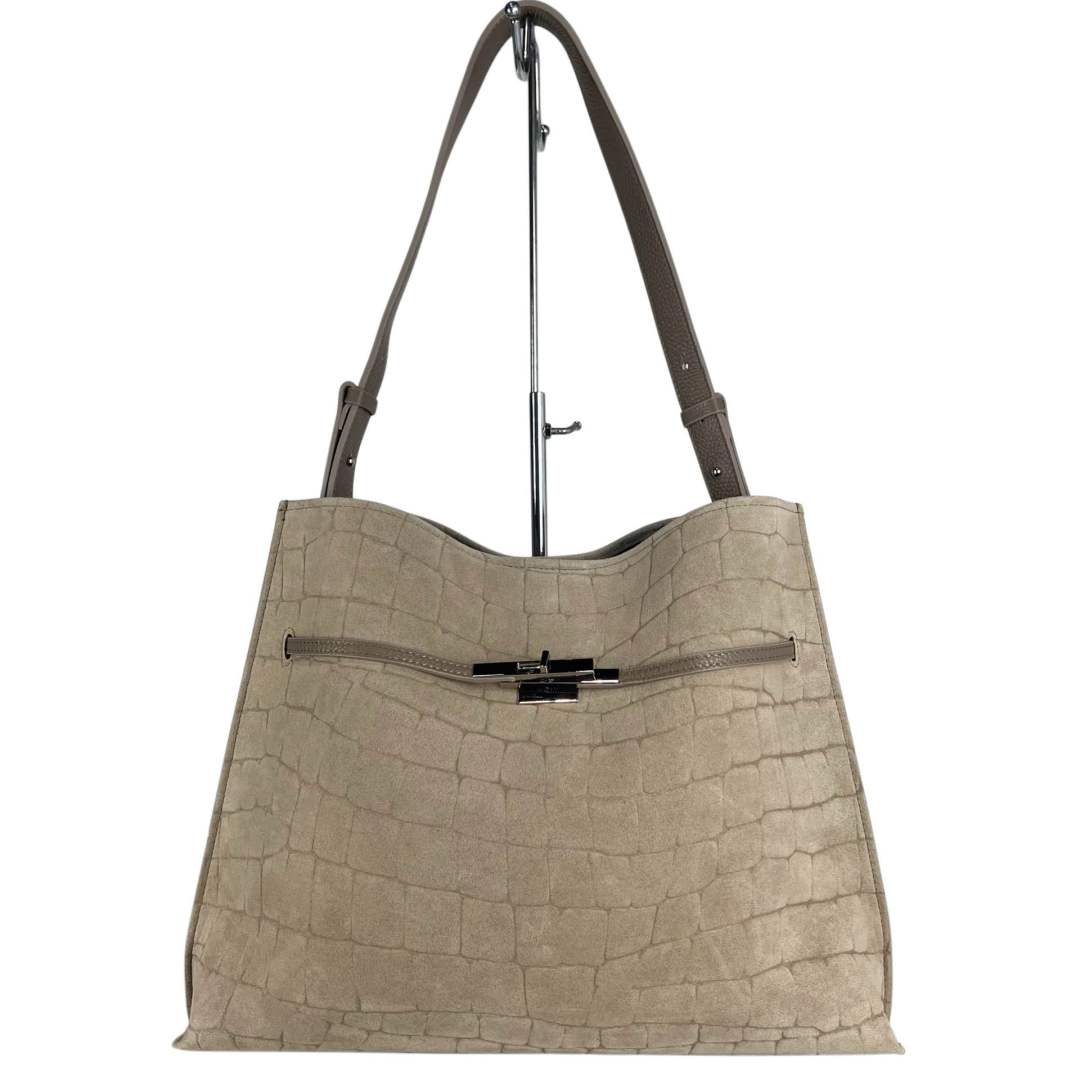 MI530 Dark Taupe Croco Print Suede Shopper Bag
