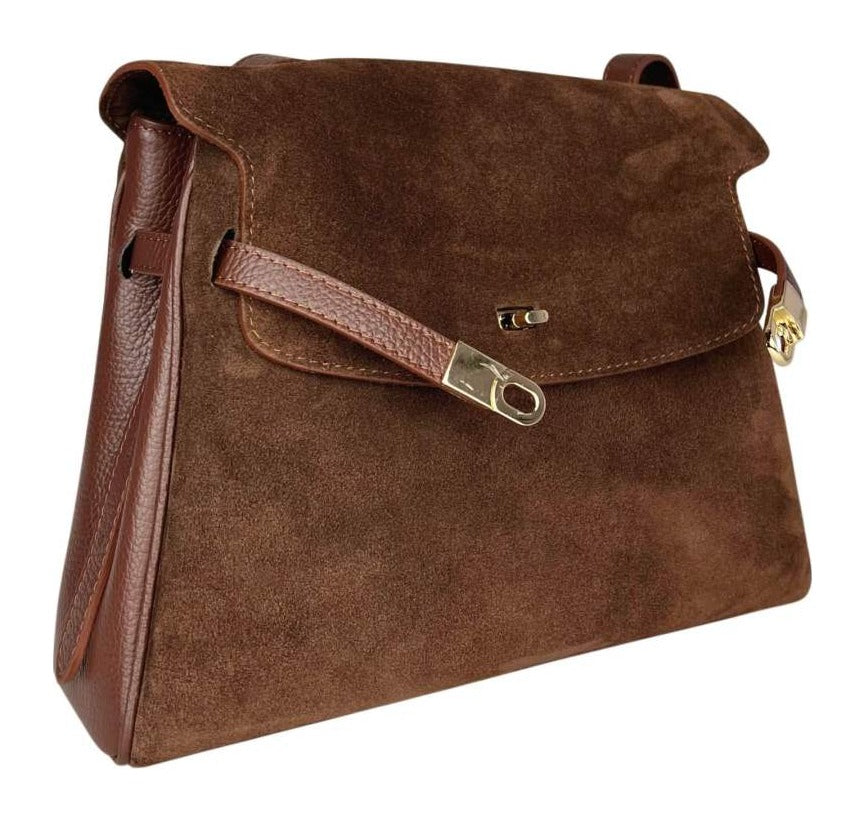 MI576 Mocha Suede Belted Shoulder Bag