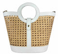 MIWW White Woven Leather Tote Bag with Round Handle