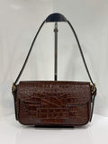 ST162 Brown Croco Print Leather Baguette Bag