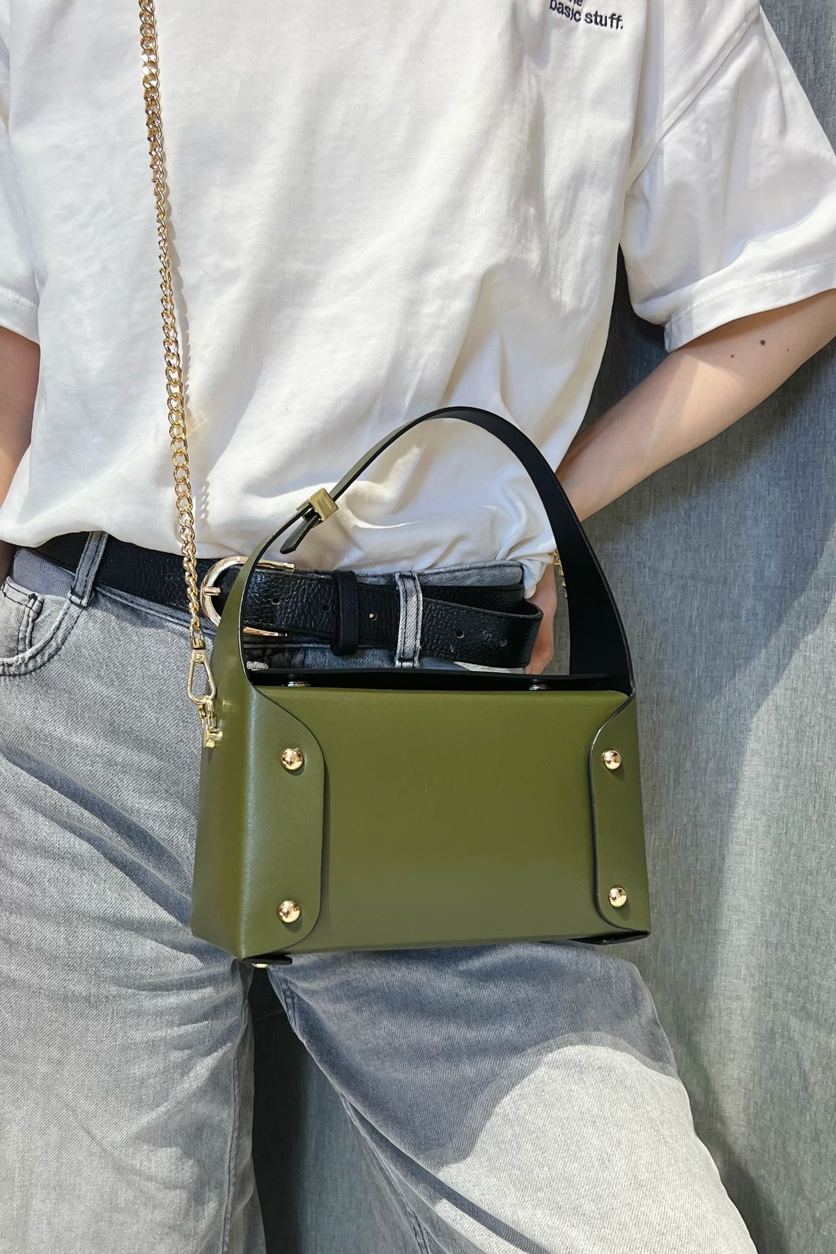 ZZ136 Khaki Small Smooth Leather Handbag