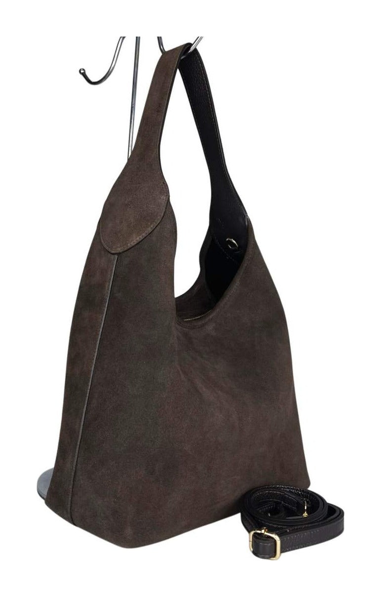 MI589 Dark Brown Suede Hobo Bag