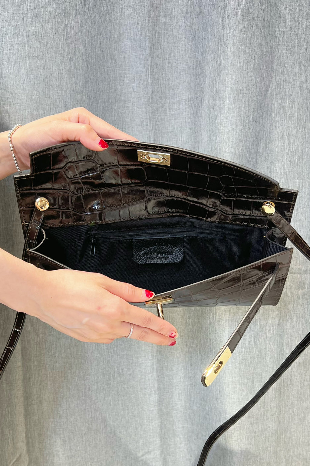 ZZ030 Black Croco Leather Clutch Bag