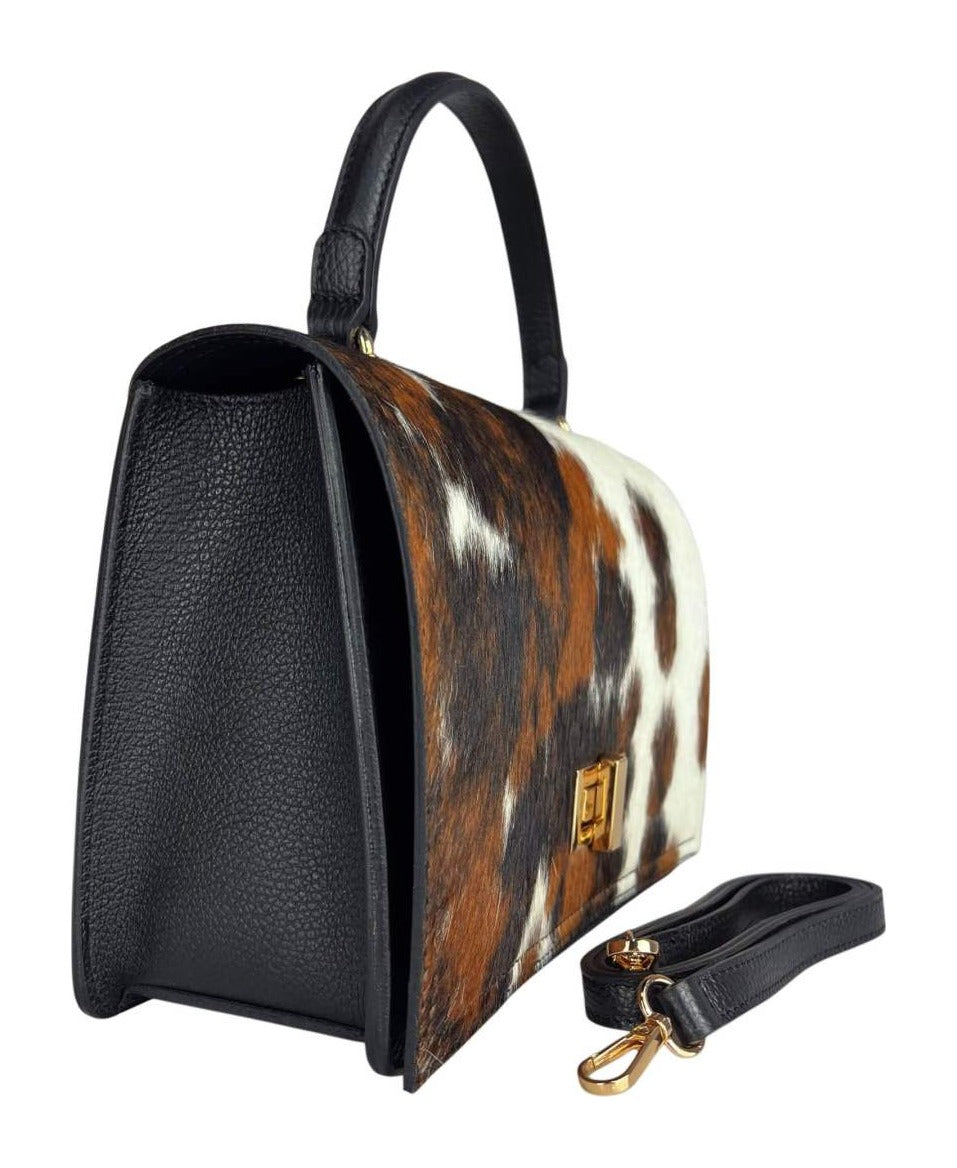 MI562 Cow Print Pony Hair Top Handle Bag