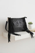 ZZ093 Black Croco Suede Fringe Crossbody Bag