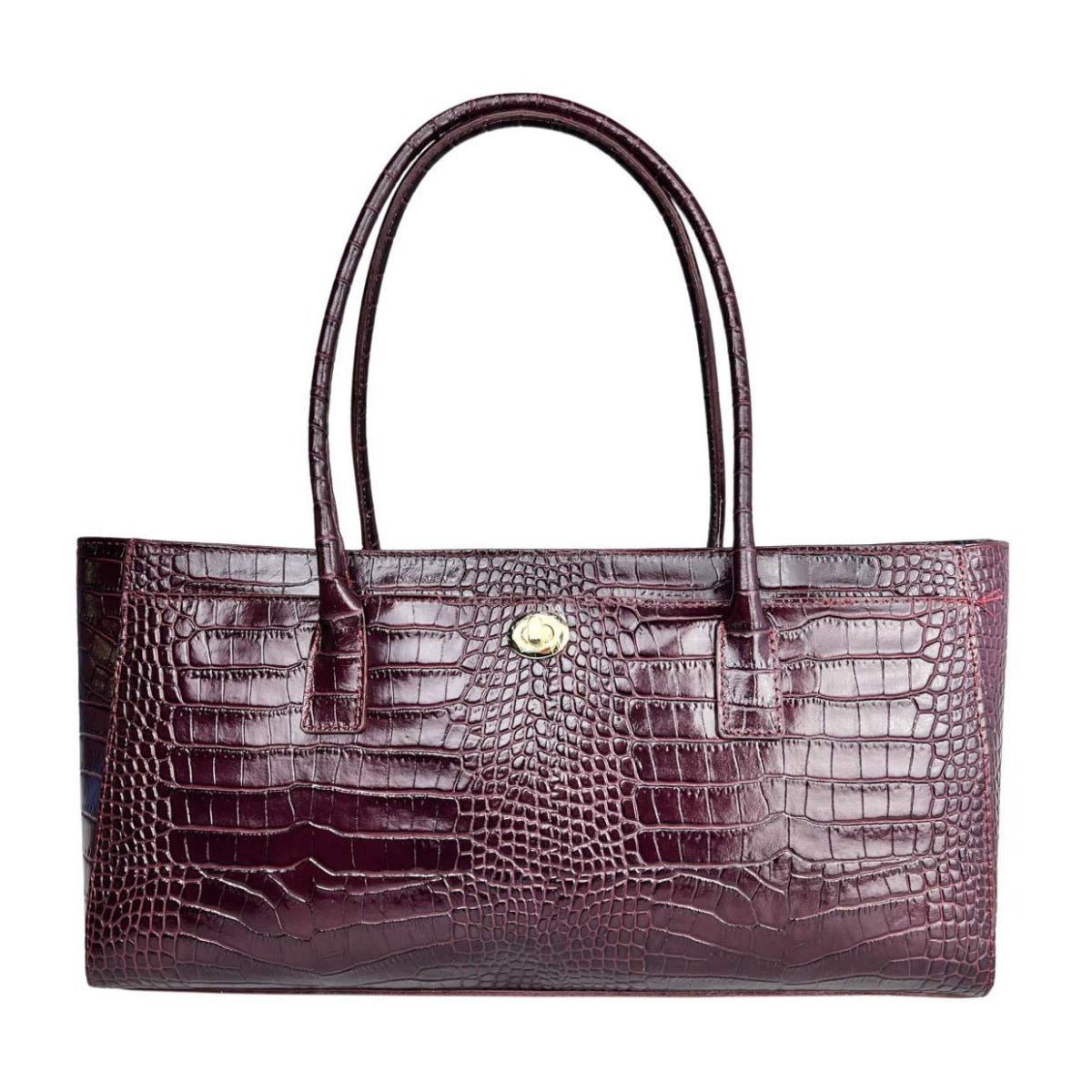 MI629 Burgundy Croc-Print Leather Shoulder Bag