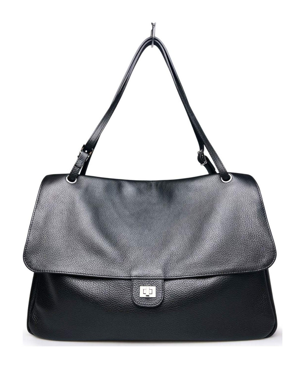 MI539 Black Leather XL Flap Bag