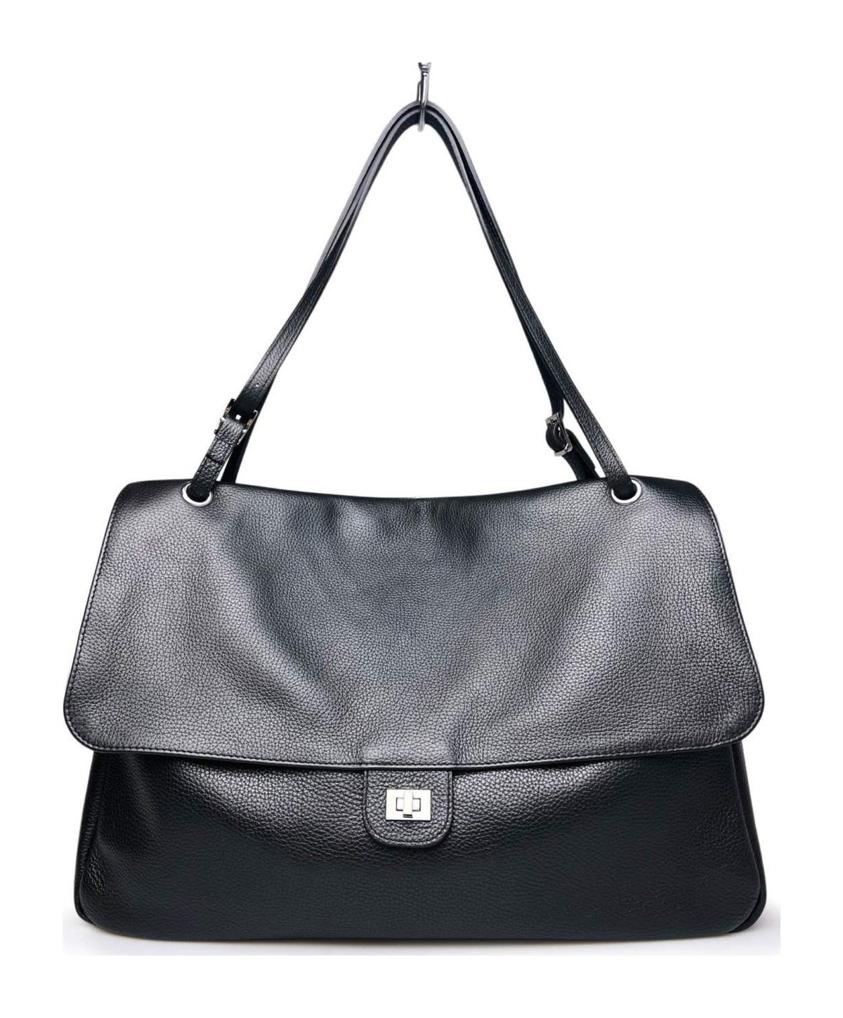 MI539 Black Leather XL Flap Bag