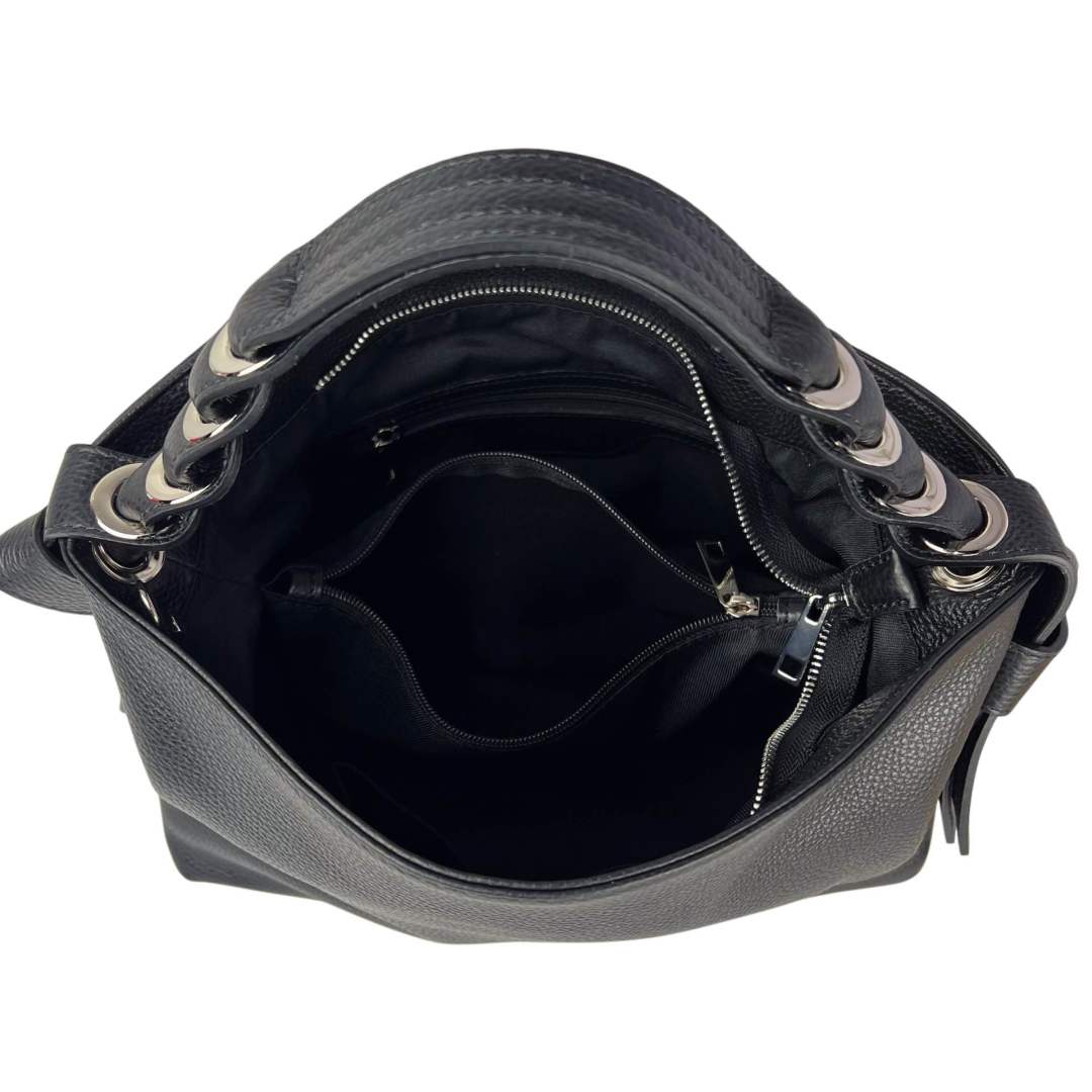 MI506 Black Leather Hobo Bag