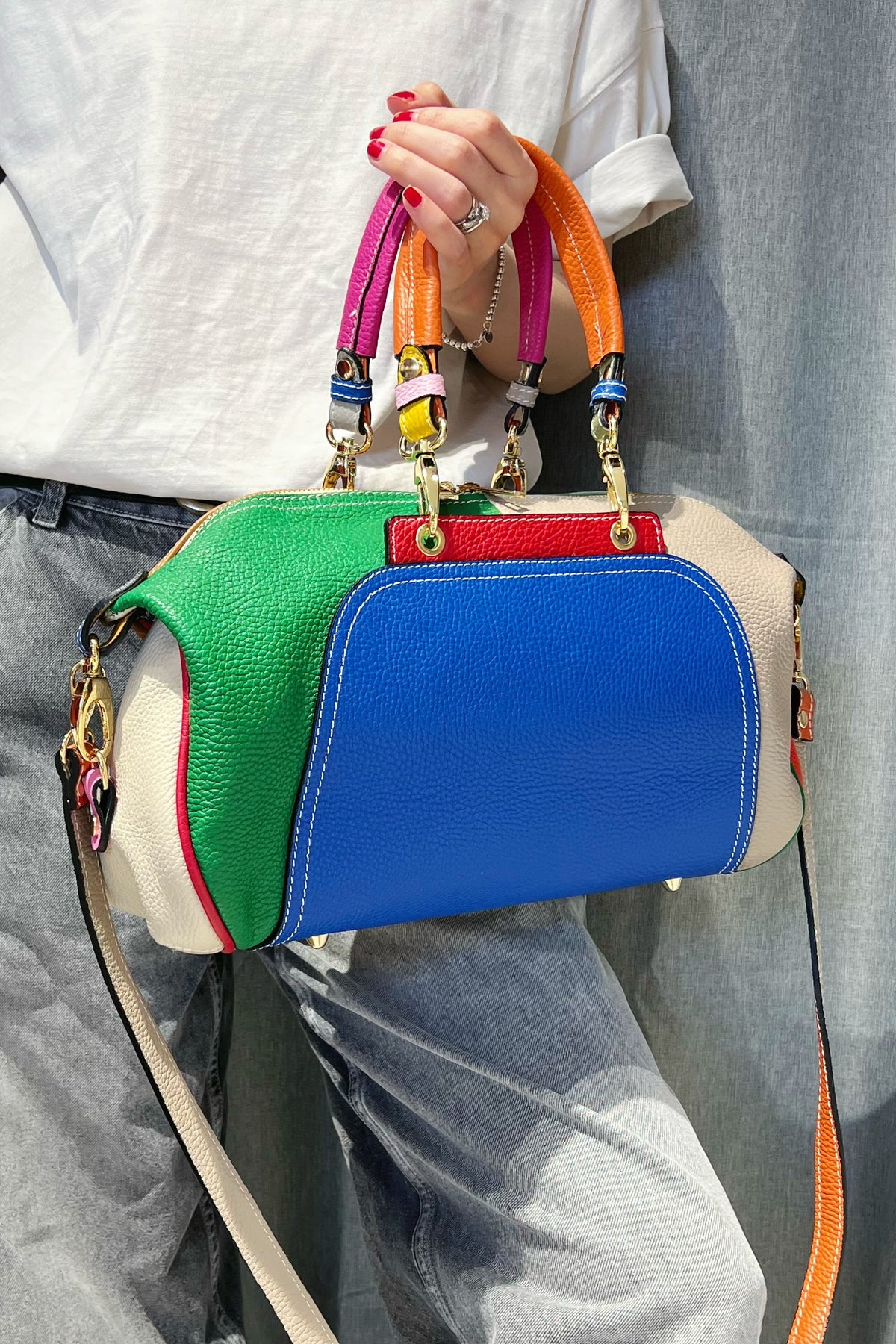 ZZ049 Electric Blue Multicolor Leather Handbag