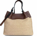 MIBB Brown Chic rectangular woven and leather tote bag