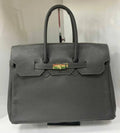 SFGR Leather Gray Handbag Structured  and Lock Closure