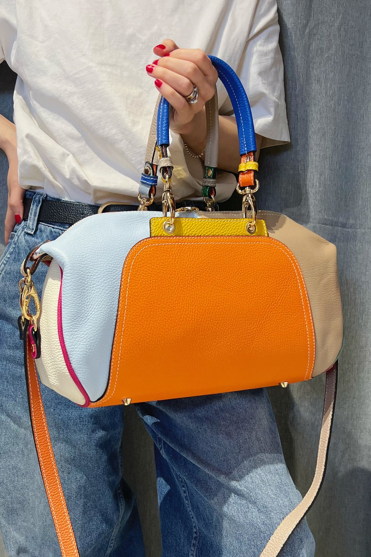 ZZ052 Orange Multicolor Leather Handbag