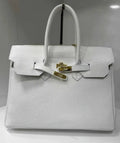 SFW Leather White Handbag Structured  and Lock Closure