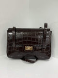 ST155 Dark Brown Croco Print Leather Shoulder Bag