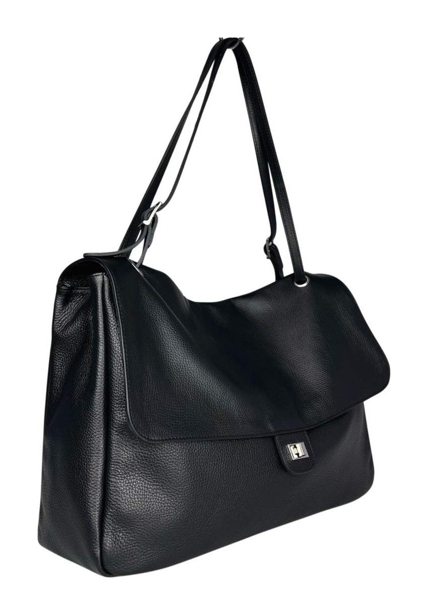 MI539 Black Leather XL Flap Bag