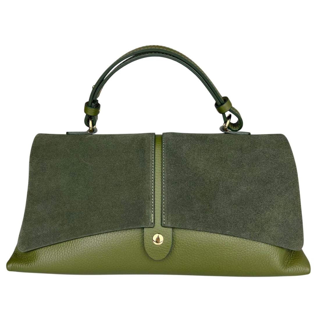 MI521 Olive Suede Flap Handbag